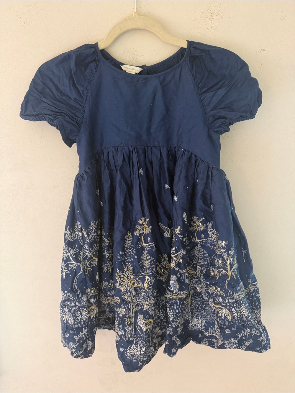 Navy Floral Embroidered Girls' Casual Dress